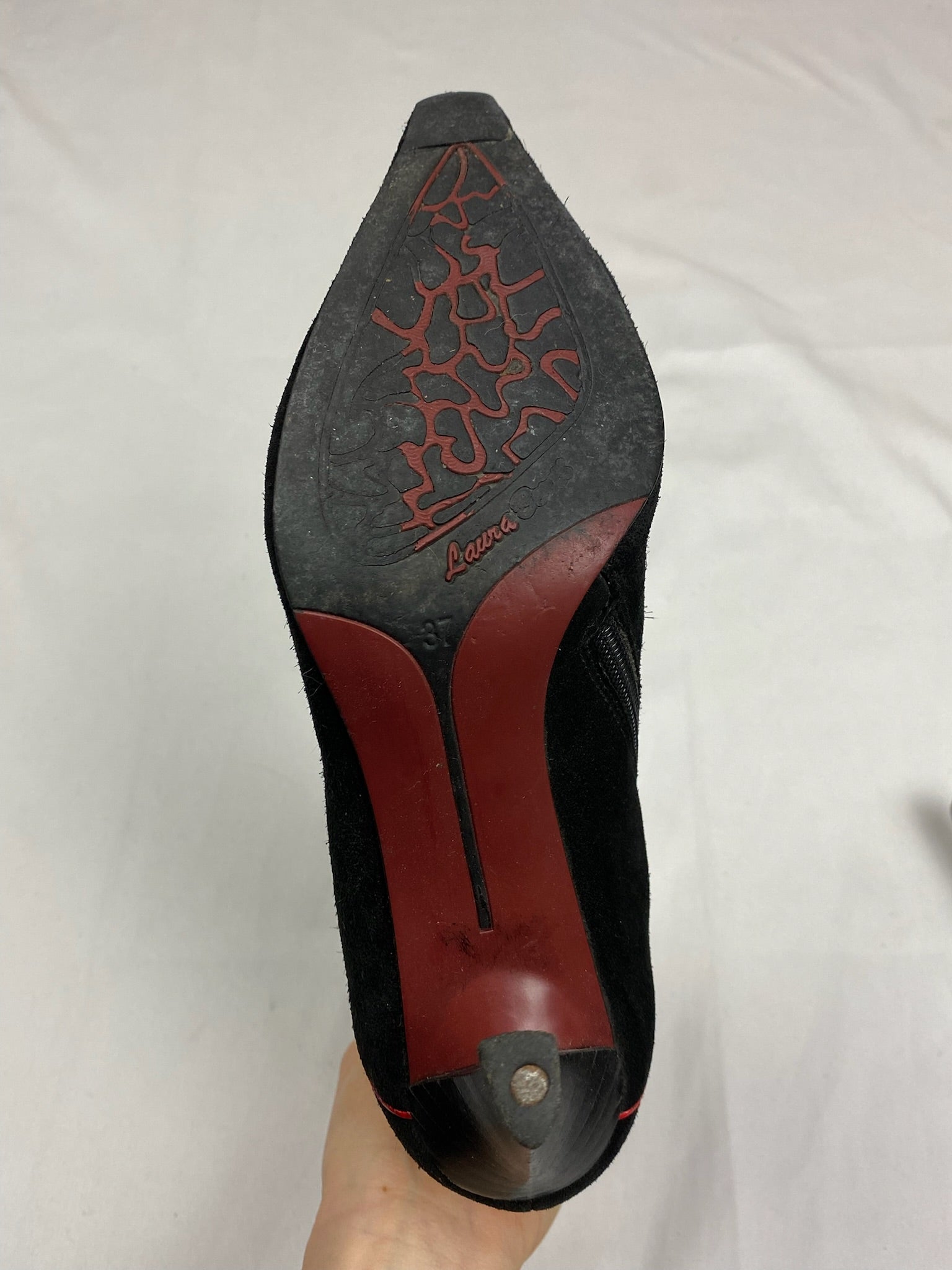 Black suede leather pointed toes boots (37)