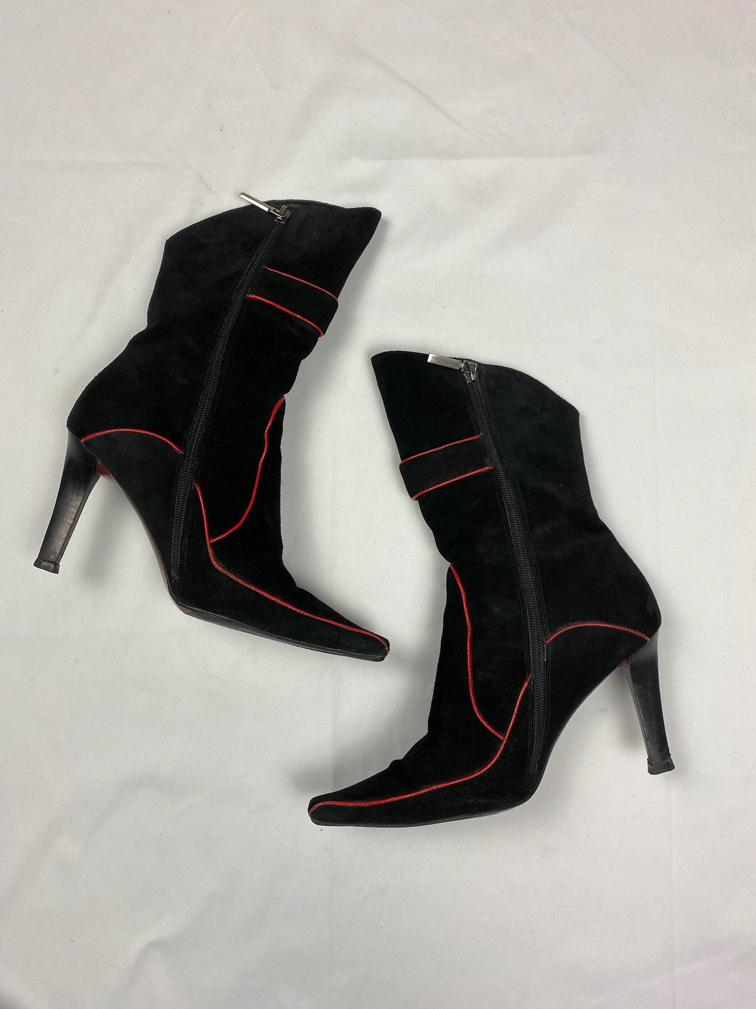 Black suede leather pointed toes boots (37)