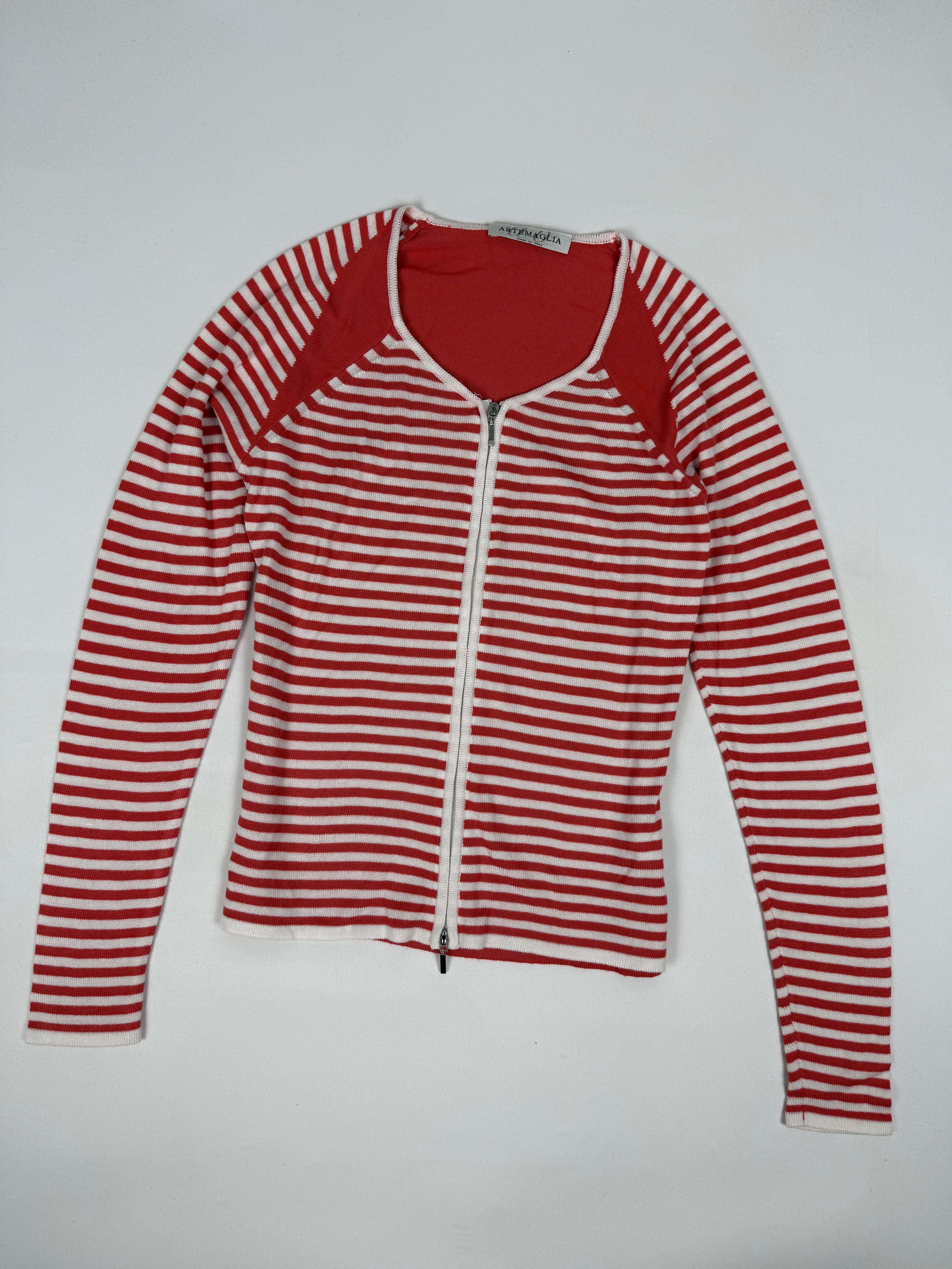 Orange striped zip up jumper (M)