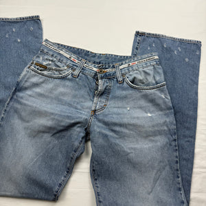 Blue denim low rise baggy pants (M)
