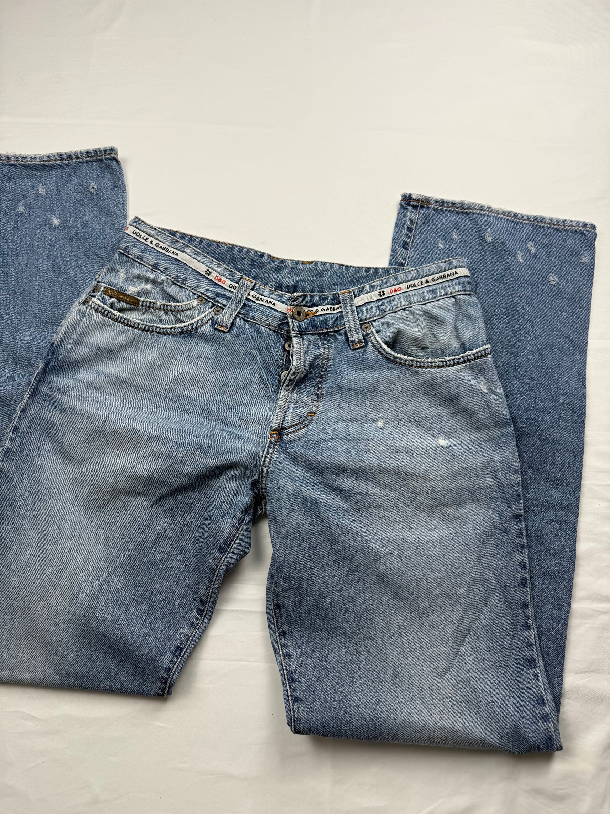 Blue denim low rise baggy pants (M)