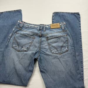 Blue denim low rise baggy pants (M)