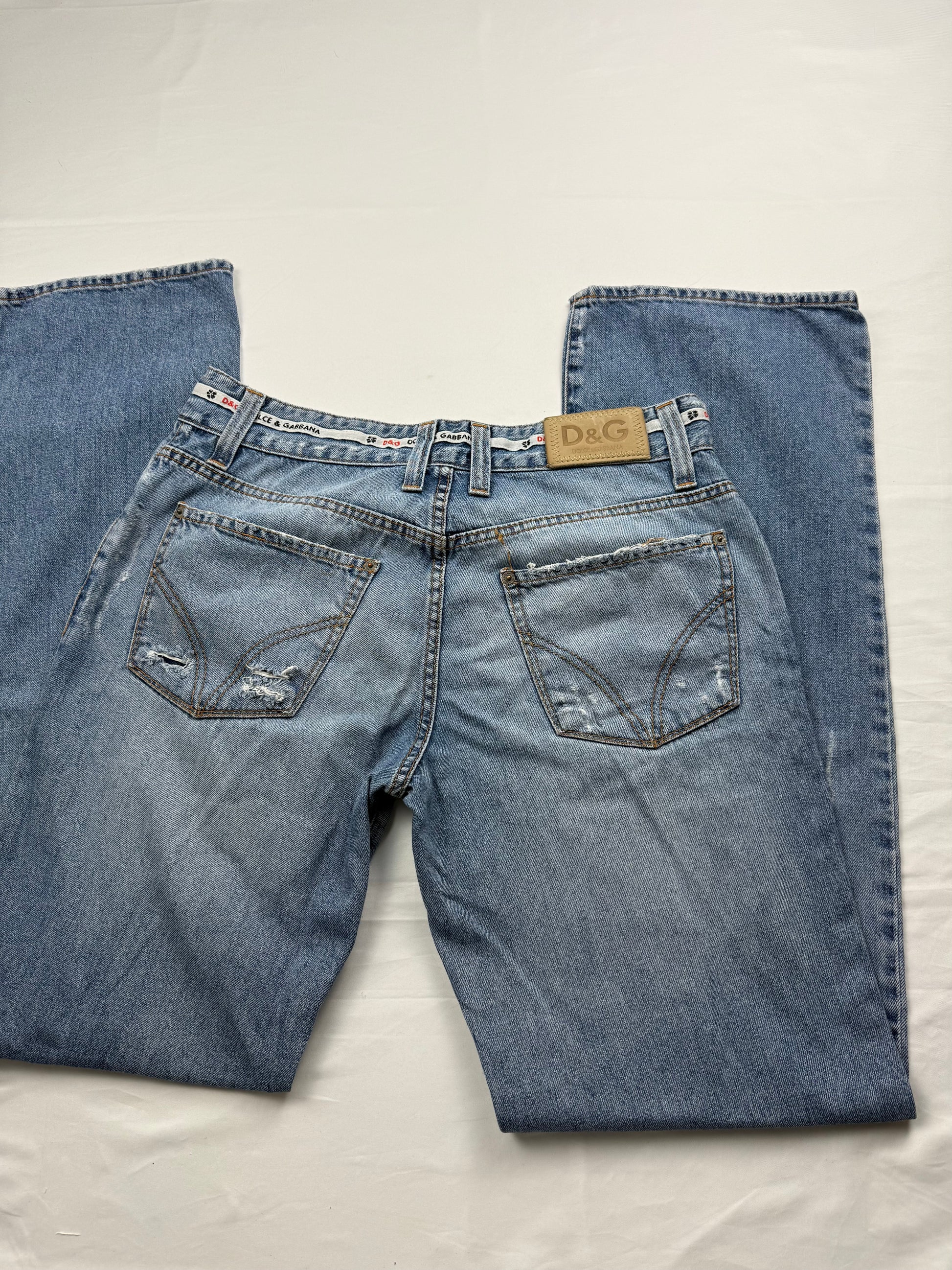 Blue denim low rise baggy pants (M)