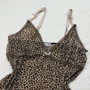 Beige panther print mesh cami top + shorty set (S/M)