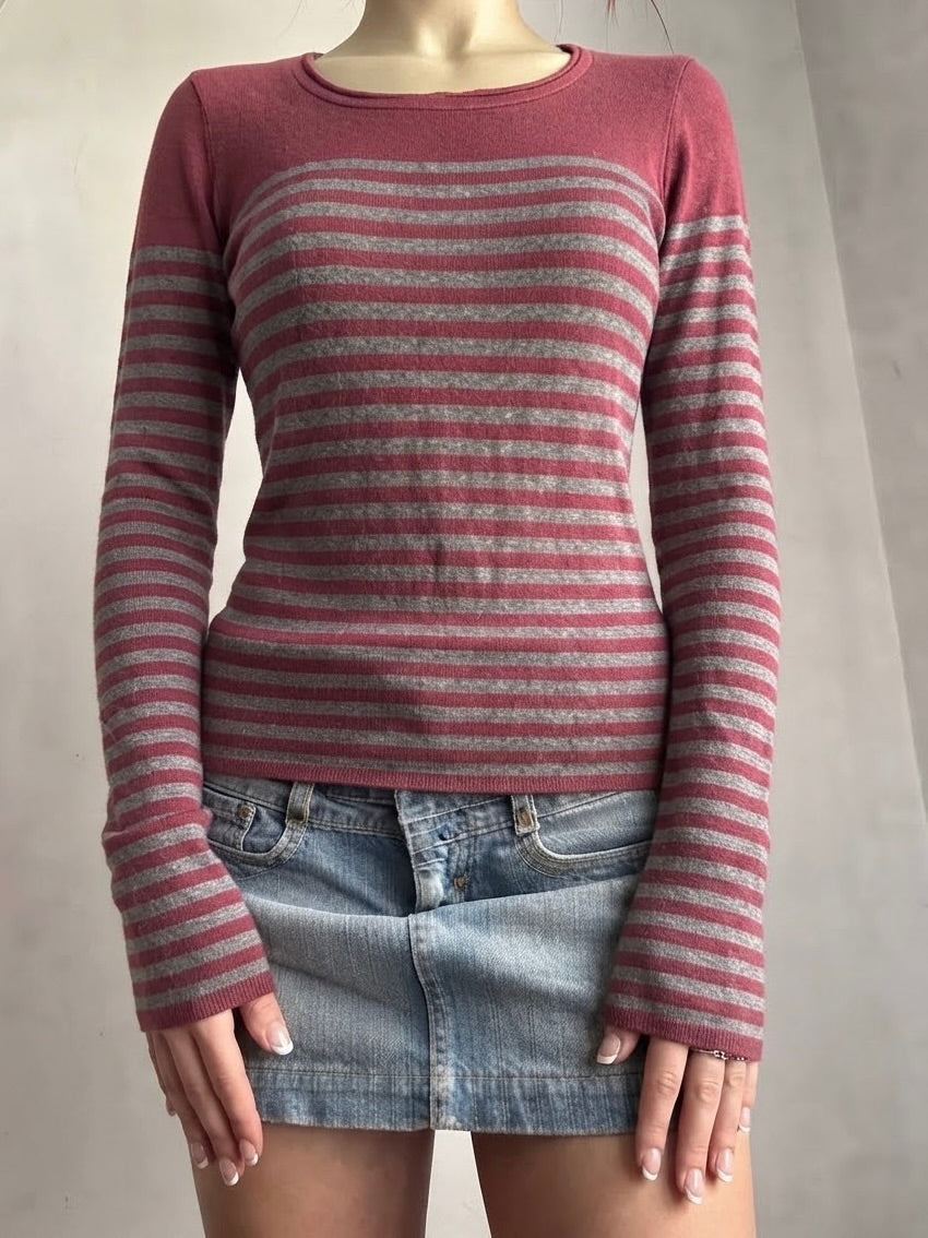 Pull en coton à rayures rouges (L)