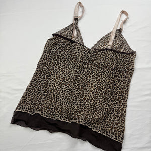 Beige panther print mesh cami top + shorty set (S/M)