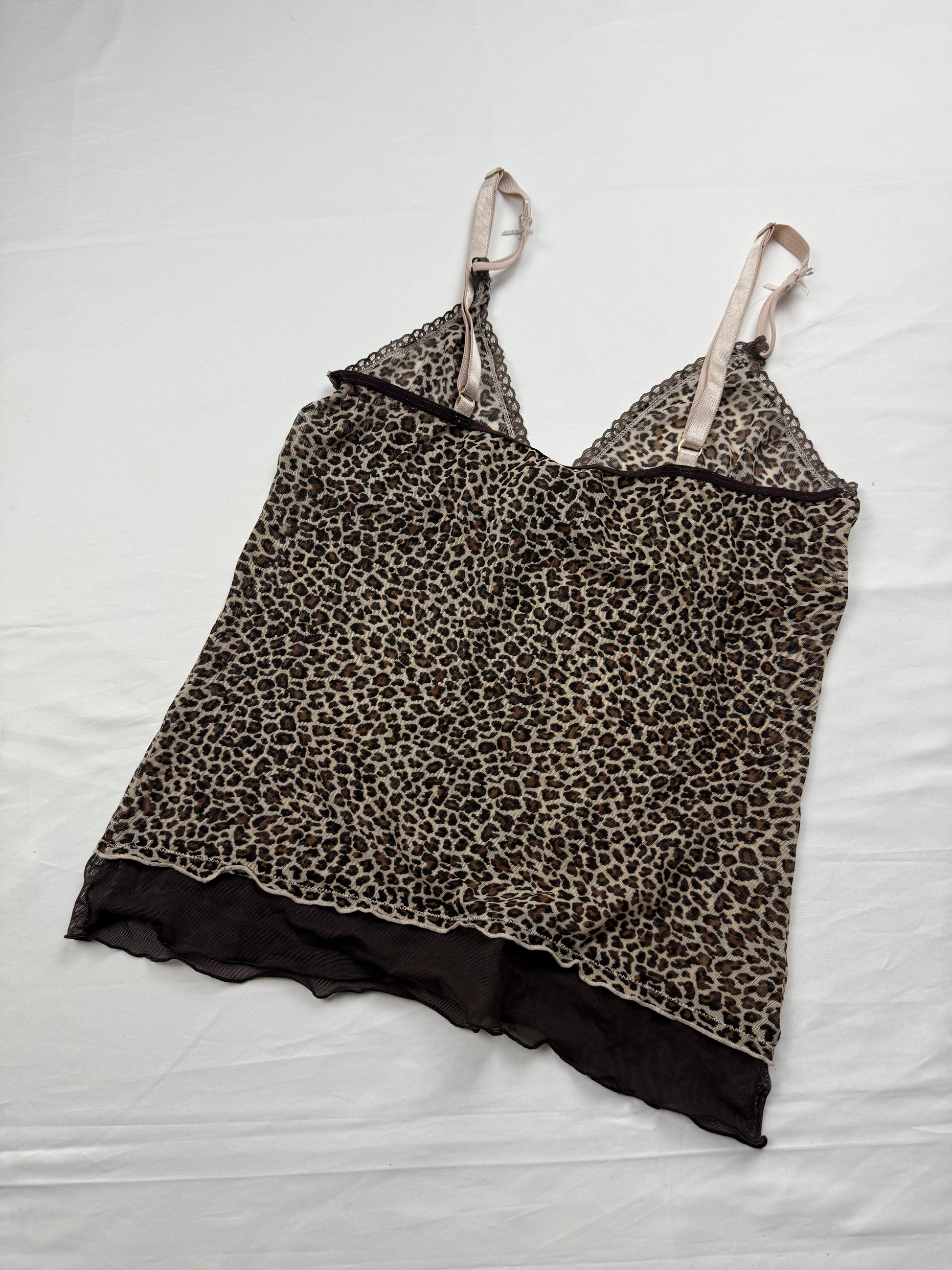 Beige panther print mesh cami top + shorty set (S/M)