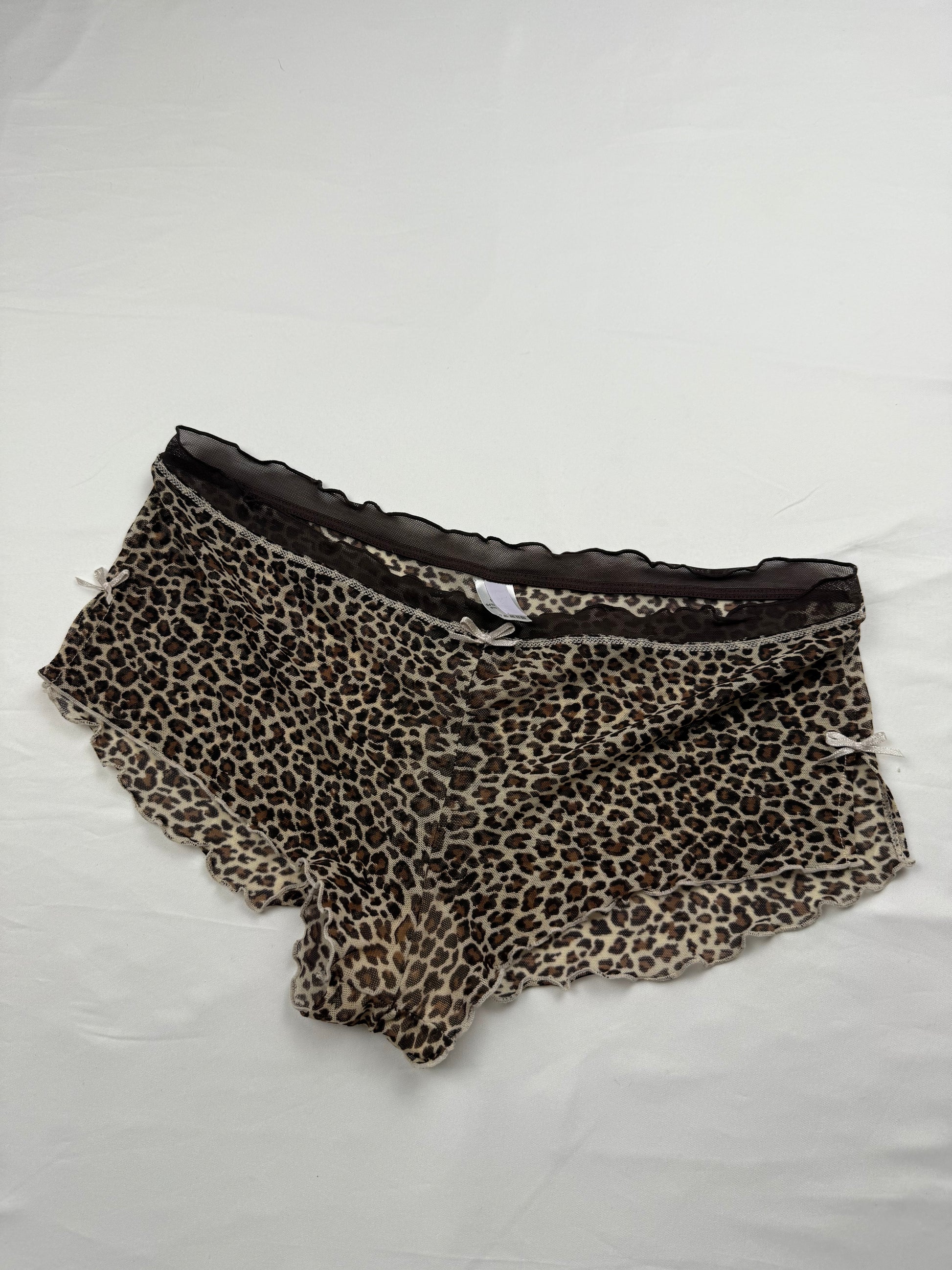 Beige panther print mesh cami top + shorty set (S/M)