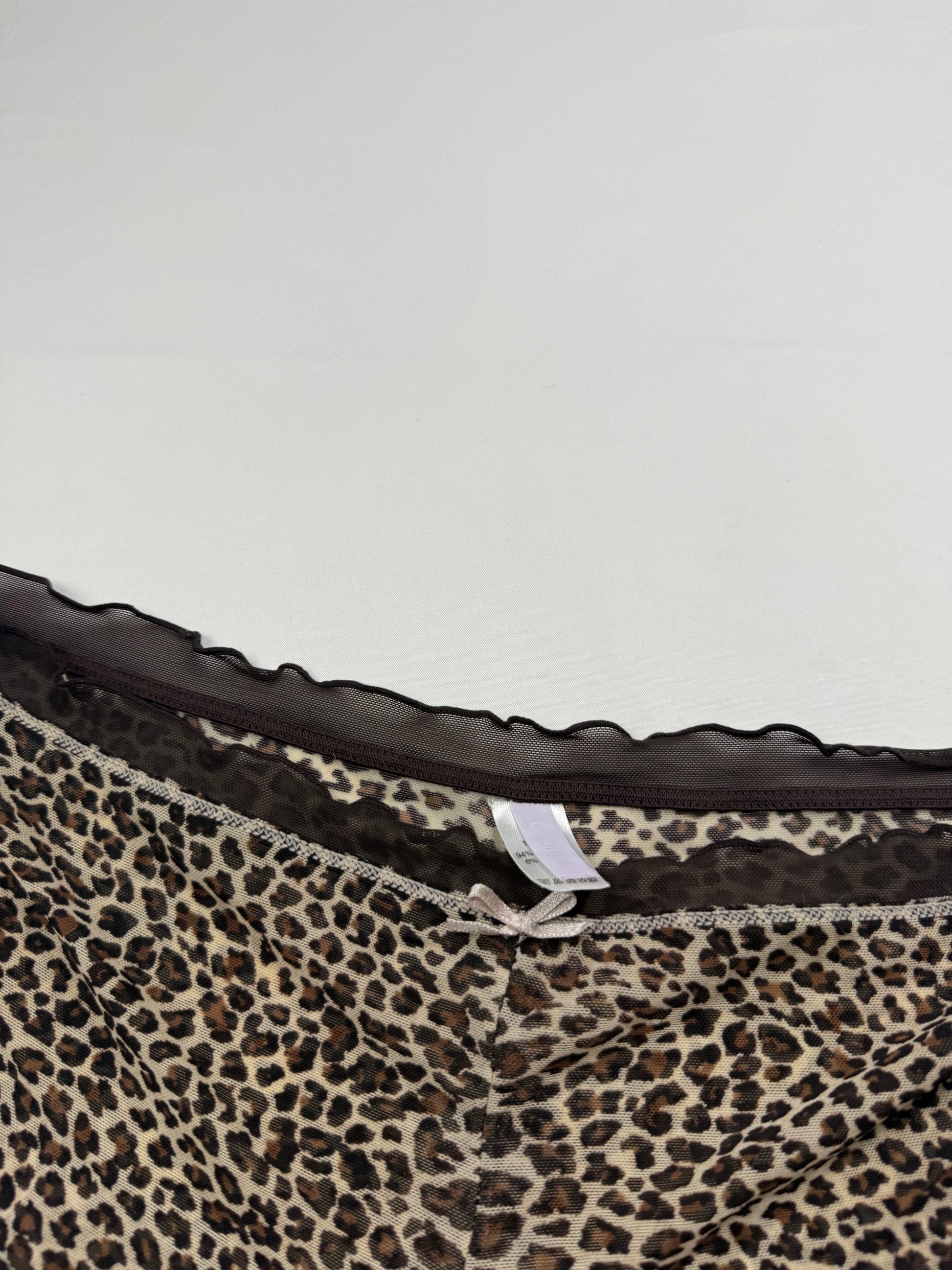 Beige panther print mesh cami top + shorty set (S/M)