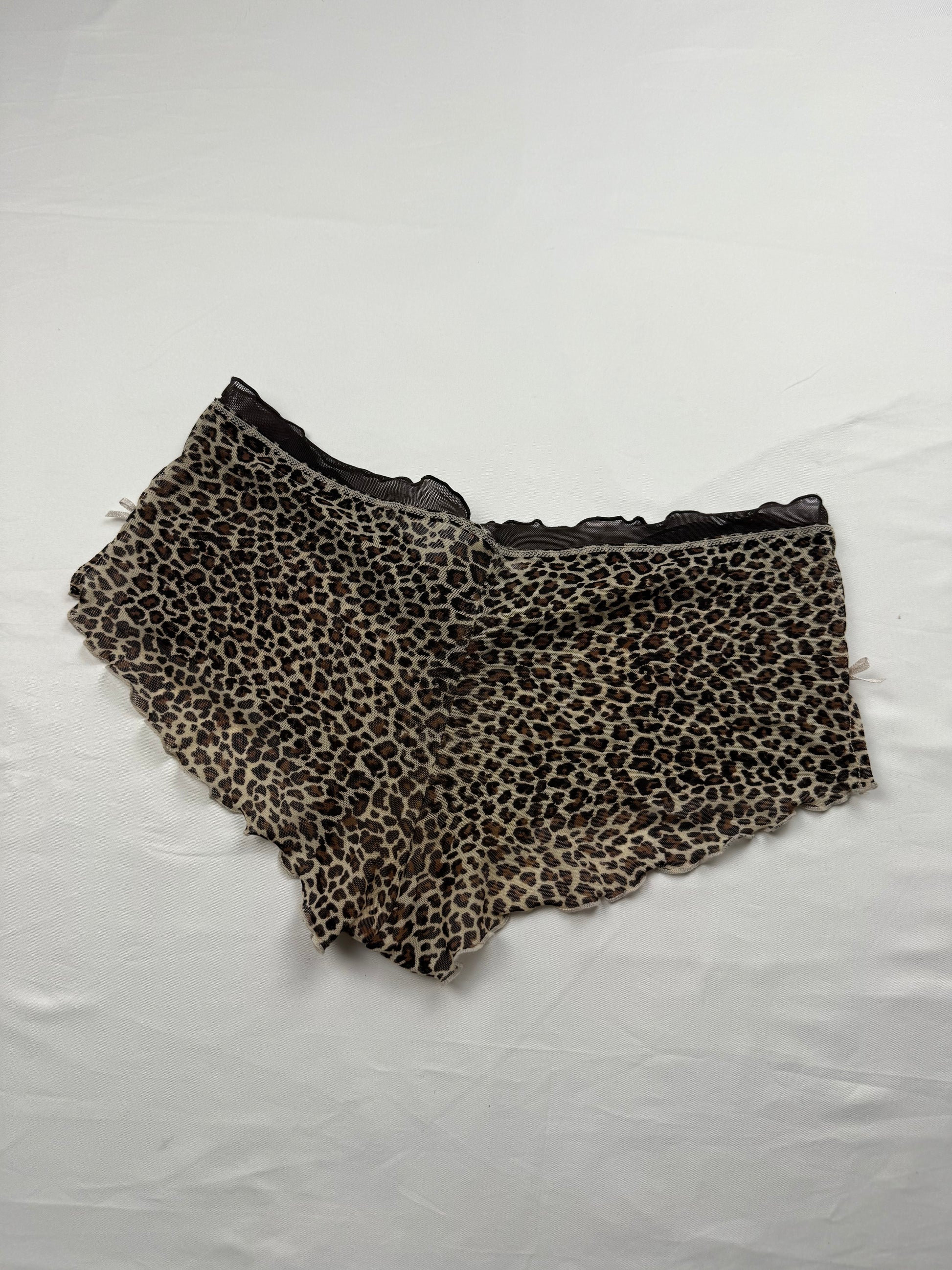 Beige panther print mesh cami top + shorty set (S/M)