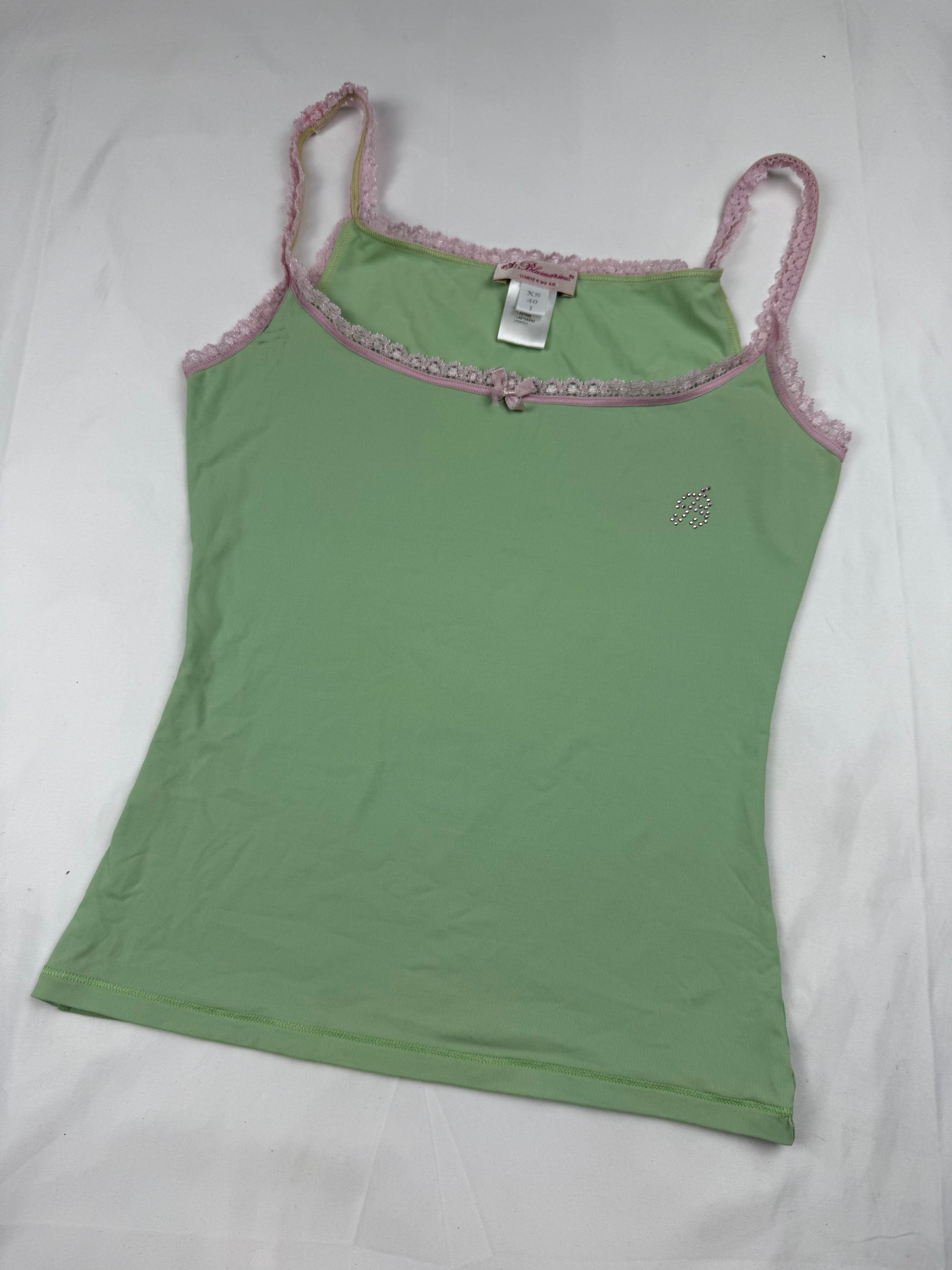 Green & baby pink coquette cami top (XS/S)