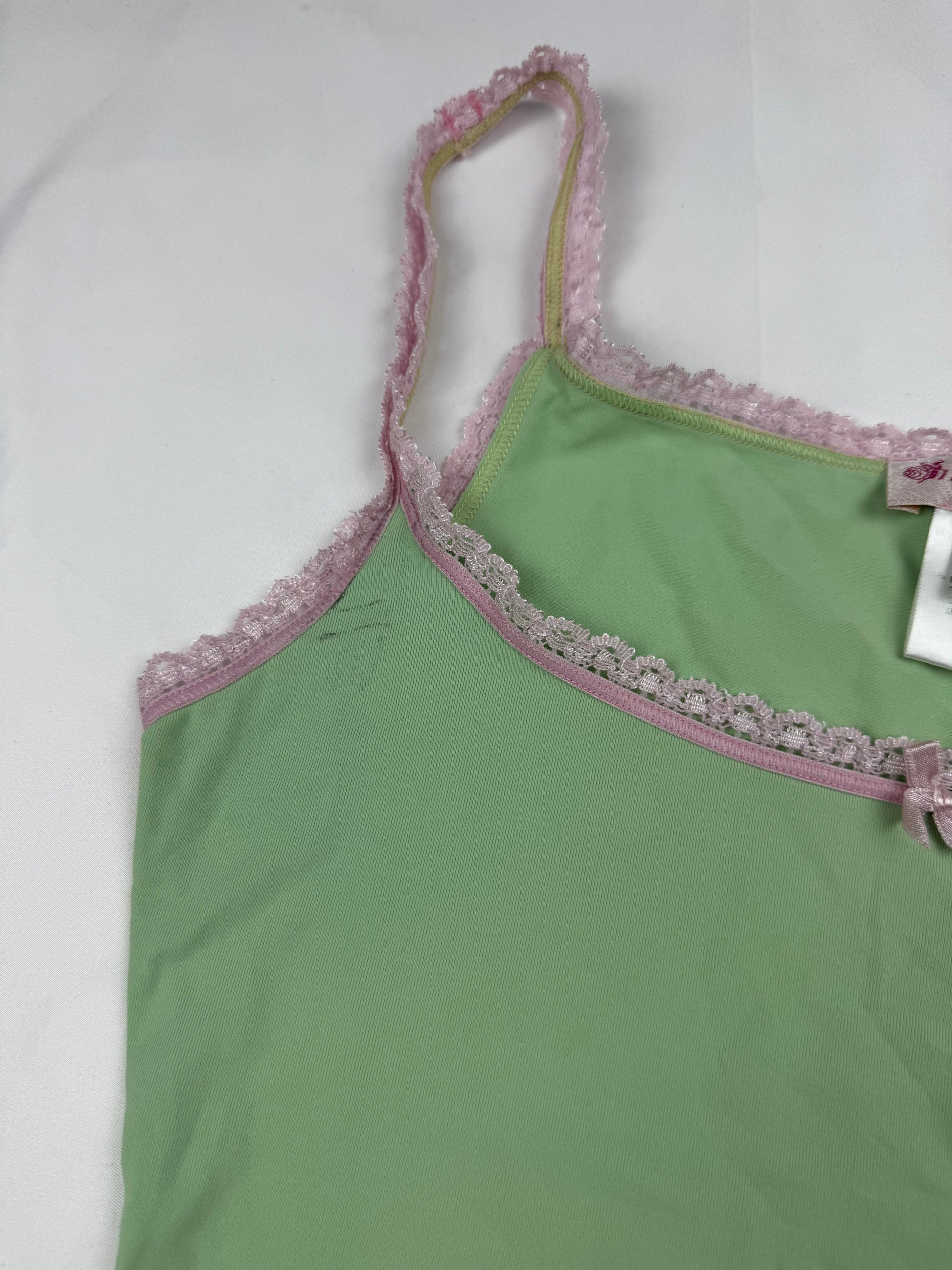 Green & baby pink coquette cami top (XS/S)