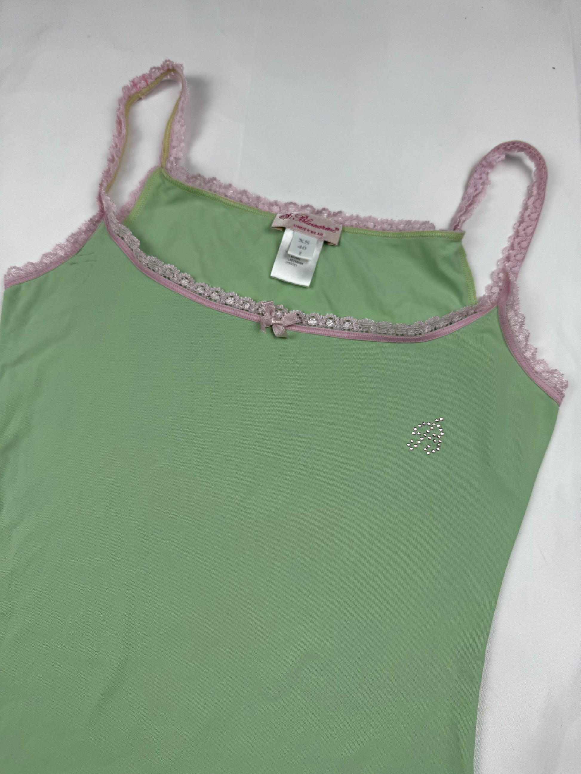 Green & baby pink coquette cami top (XS/S)