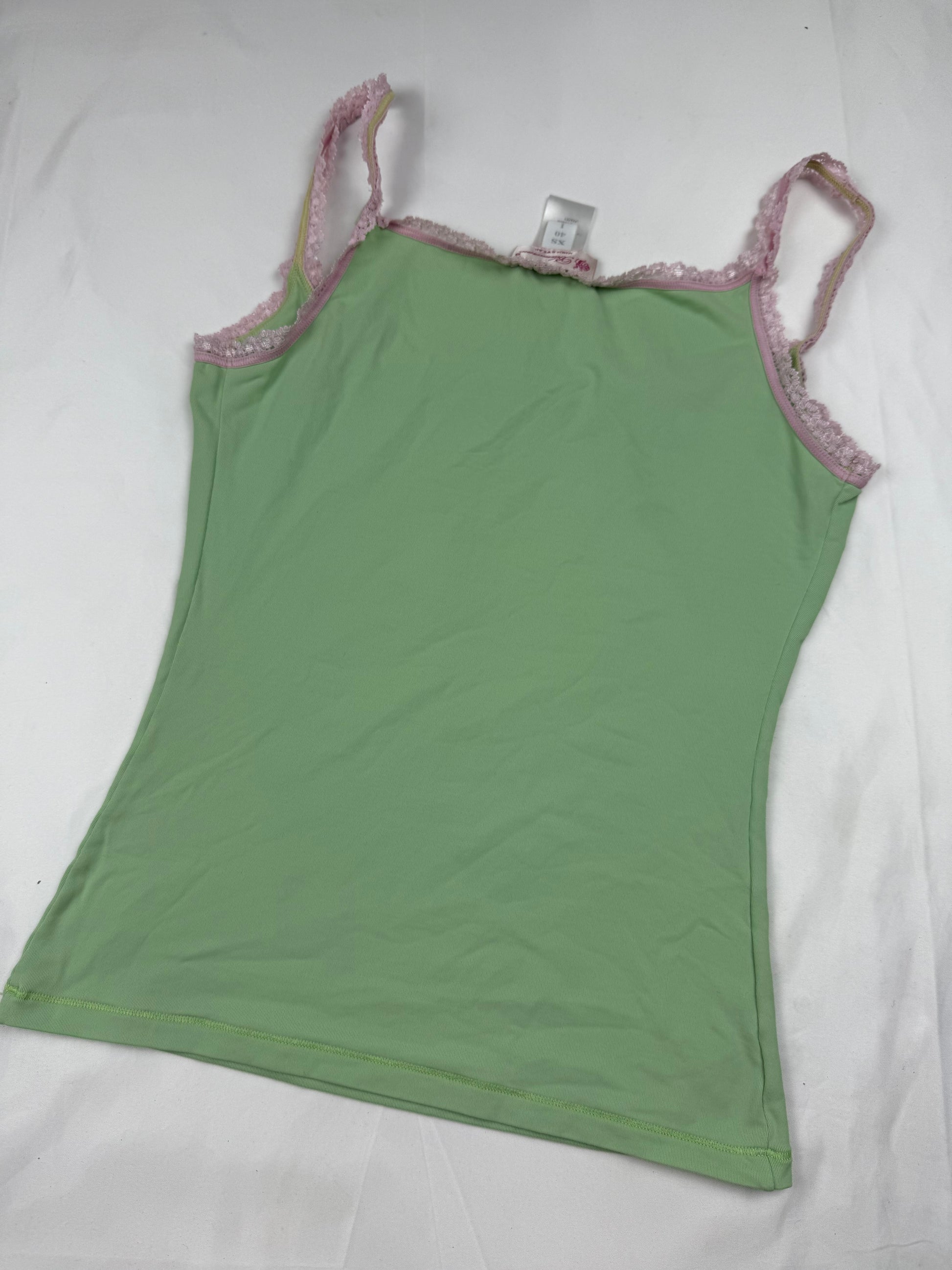 Green & baby pink coquette cami top (XS/S)