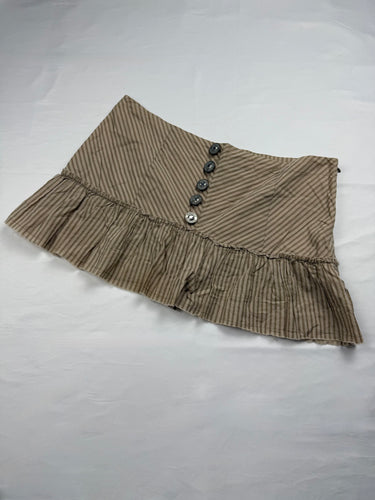 Beige striped cotton pleated mini skirt (M)