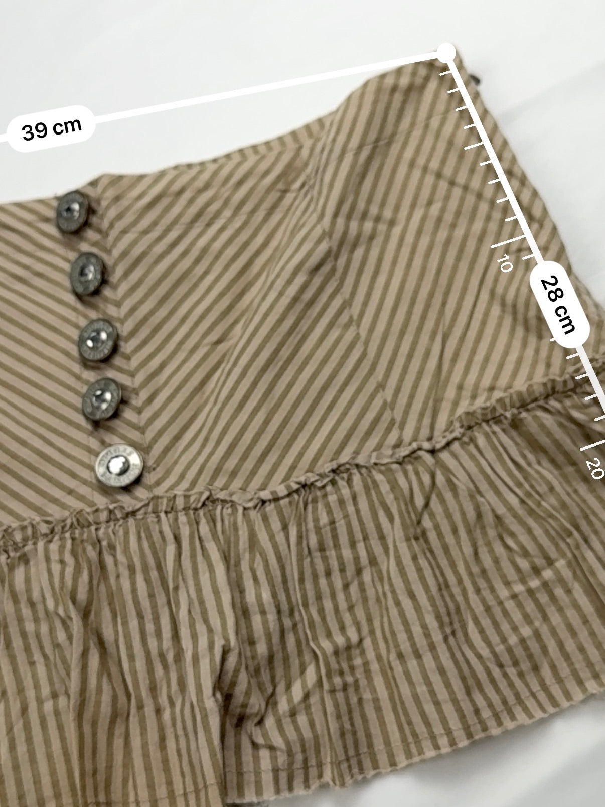 Beige striped cotton pleated mini skirt (M)