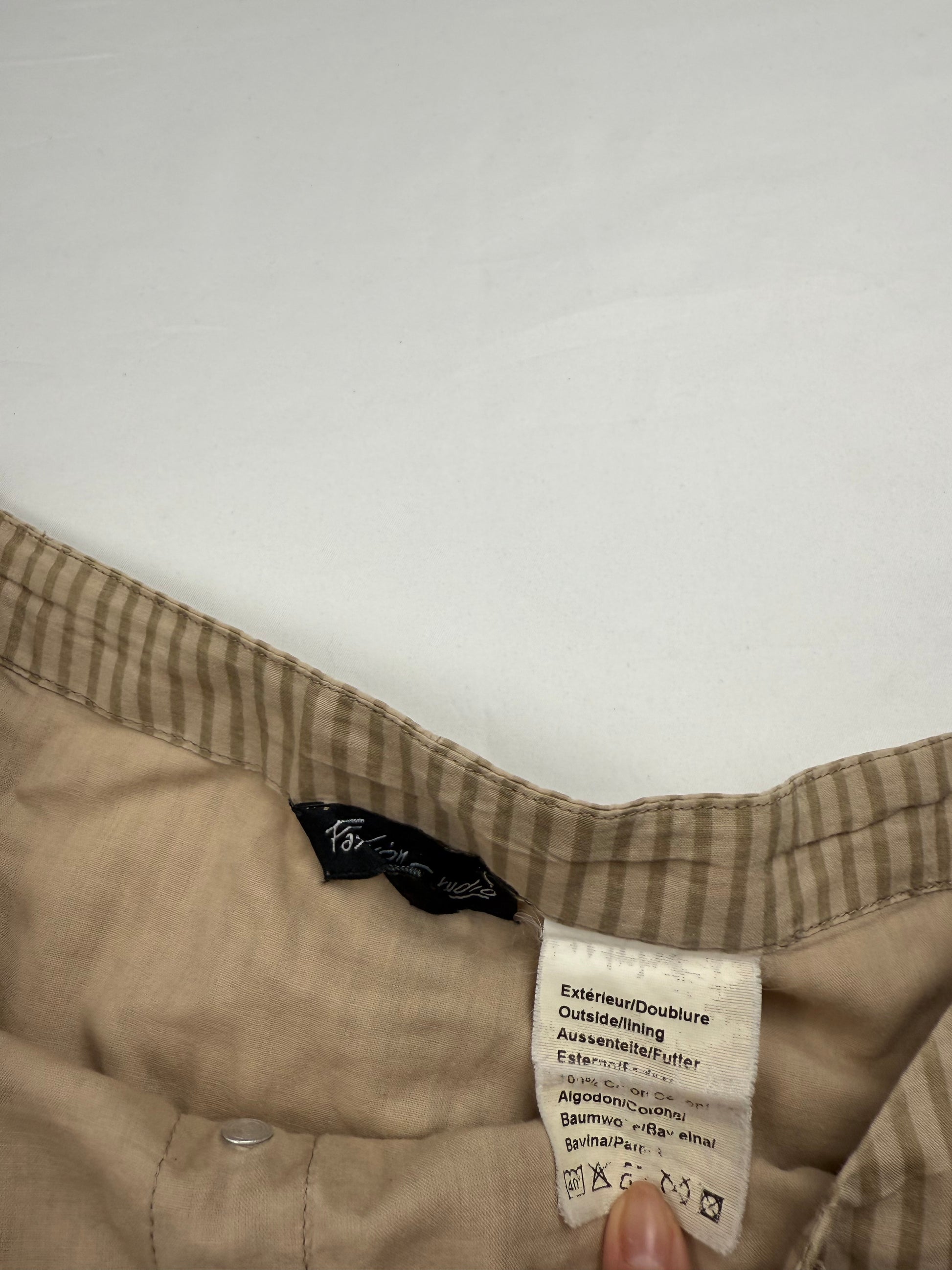 Beige striped cotton pleated mini skirt (M)