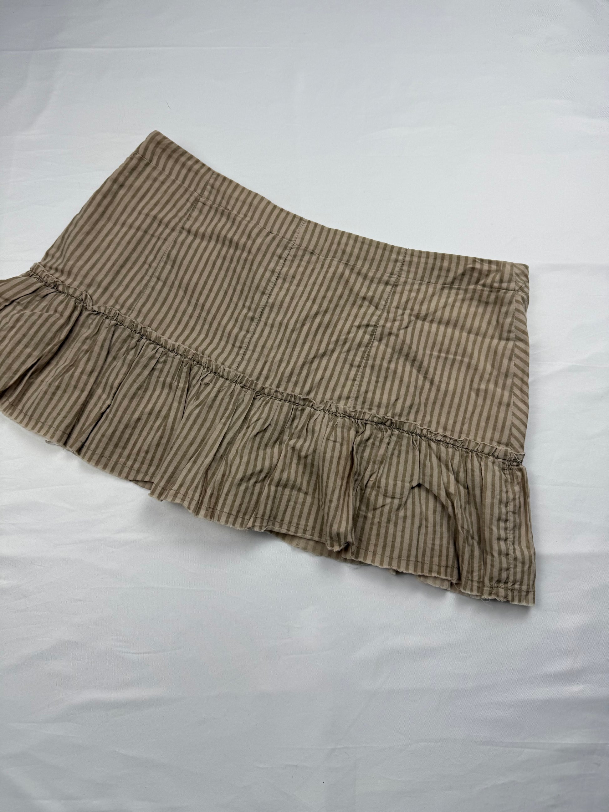 Beige striped cotton pleated mini skirt (M)