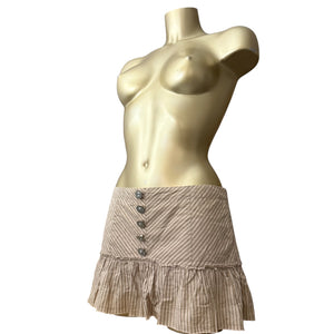 Beige striped cotton pleated mini skirt (M)