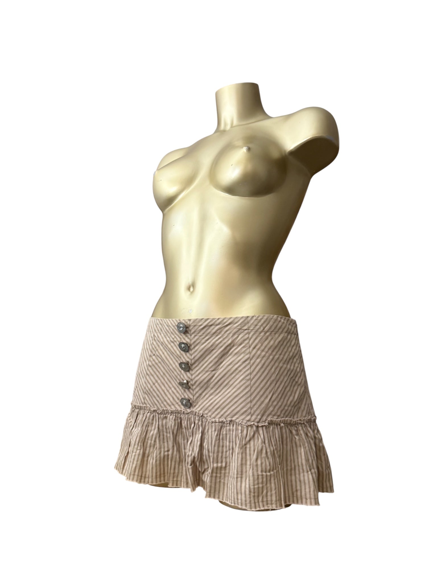 Beige striped cotton pleated mini skirt (M)