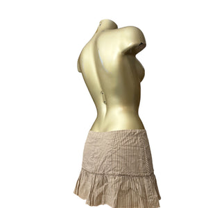 Beige striped cotton pleated mini skirt (M)