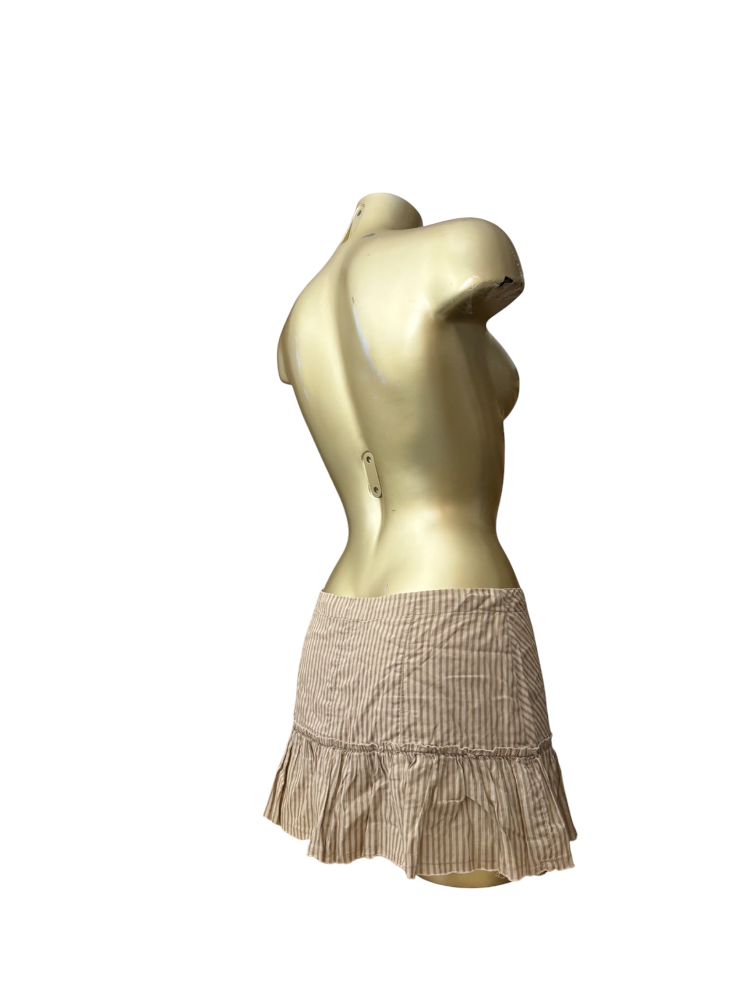 Beige striped cotton pleated mini skirt (M)