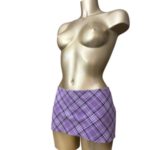 Lilac check print low rise mini/ micro skirt (S)