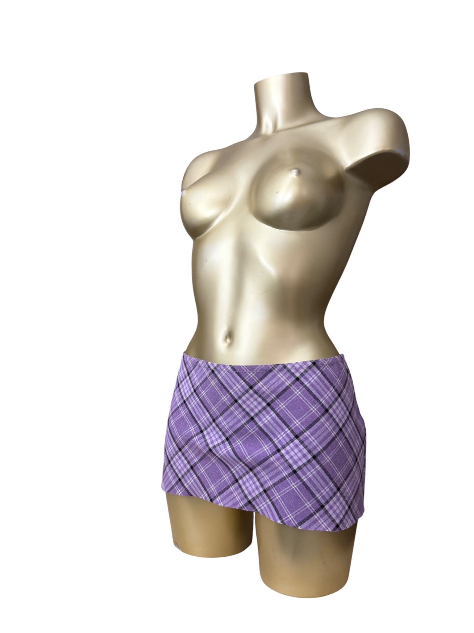 Lilac check print low rise mini/ micro skirt (S)