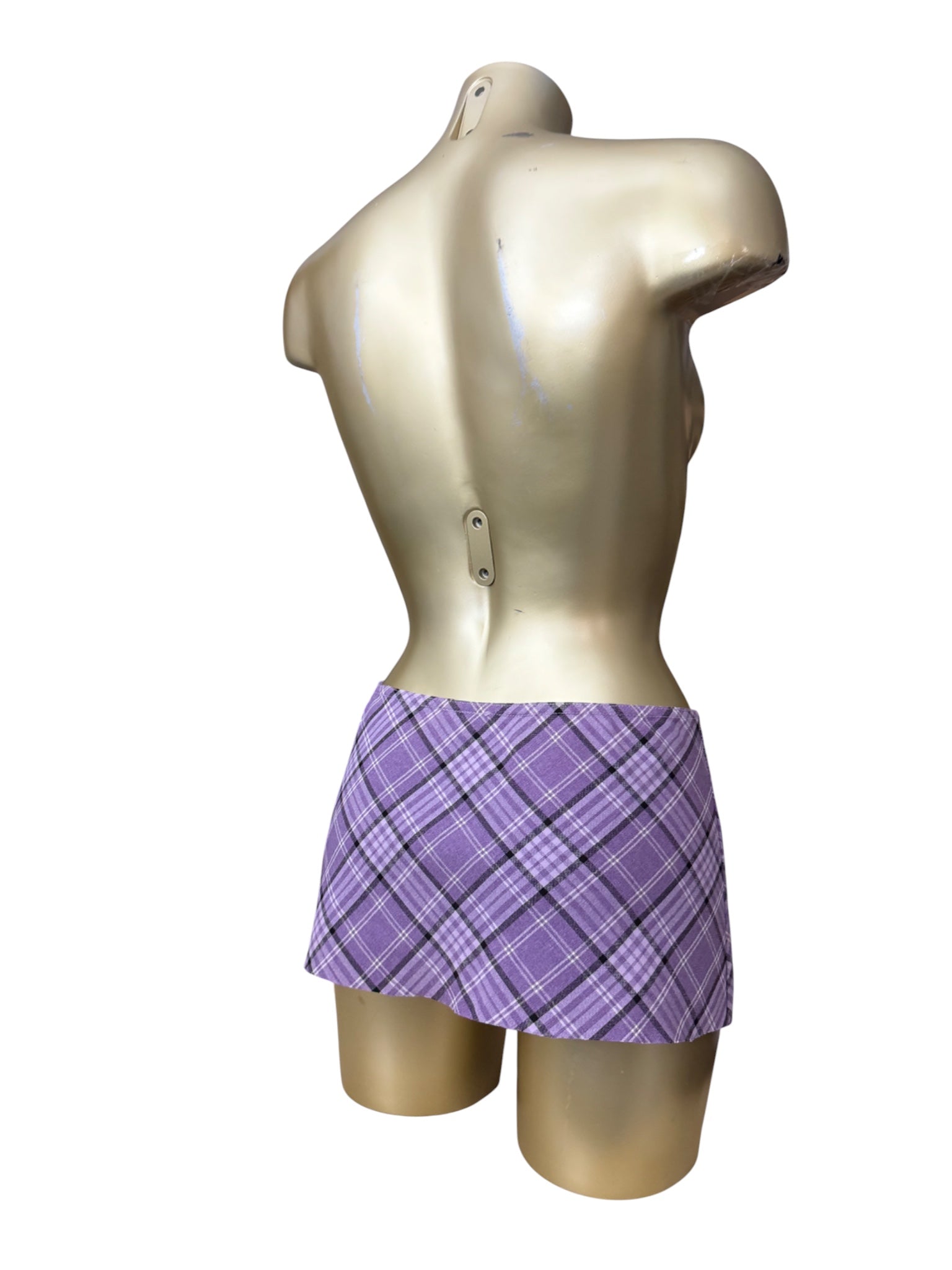 Lilac purple check print low rise mini/ micro skirt (S)