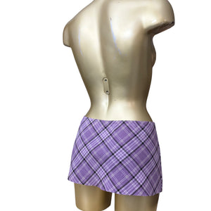 Lilac check print low rise mini/ micro skirt (S)