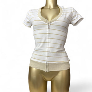 White striped zip up hooded tee (M/L)