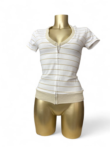 White striped zip up hooded tee (M/L)