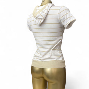 White striped zip up hooded tee (M/L)