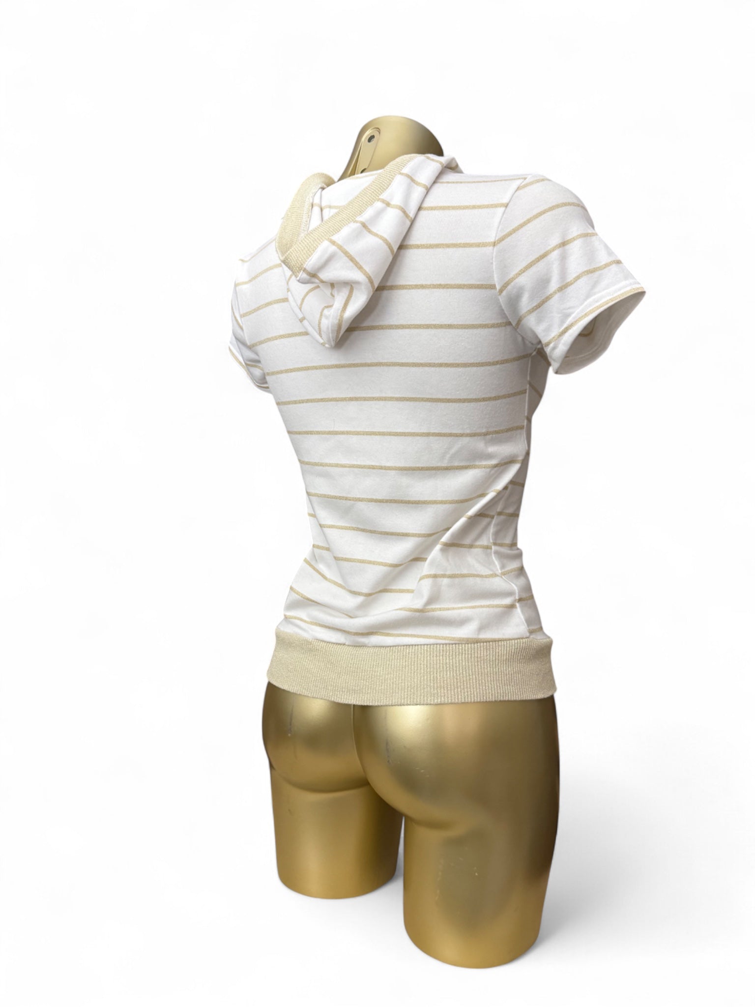 White striped zip up hooded tee (M/L)