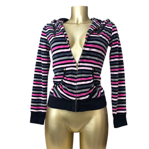 Velvet pink striped zip up hoodie (M)