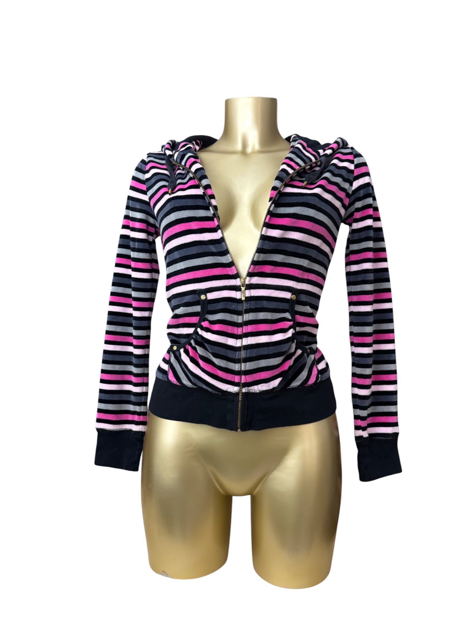 Velvet pink striped zip up hoodie (M)