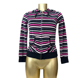 Velvet pink striped zip up hoodie (M)