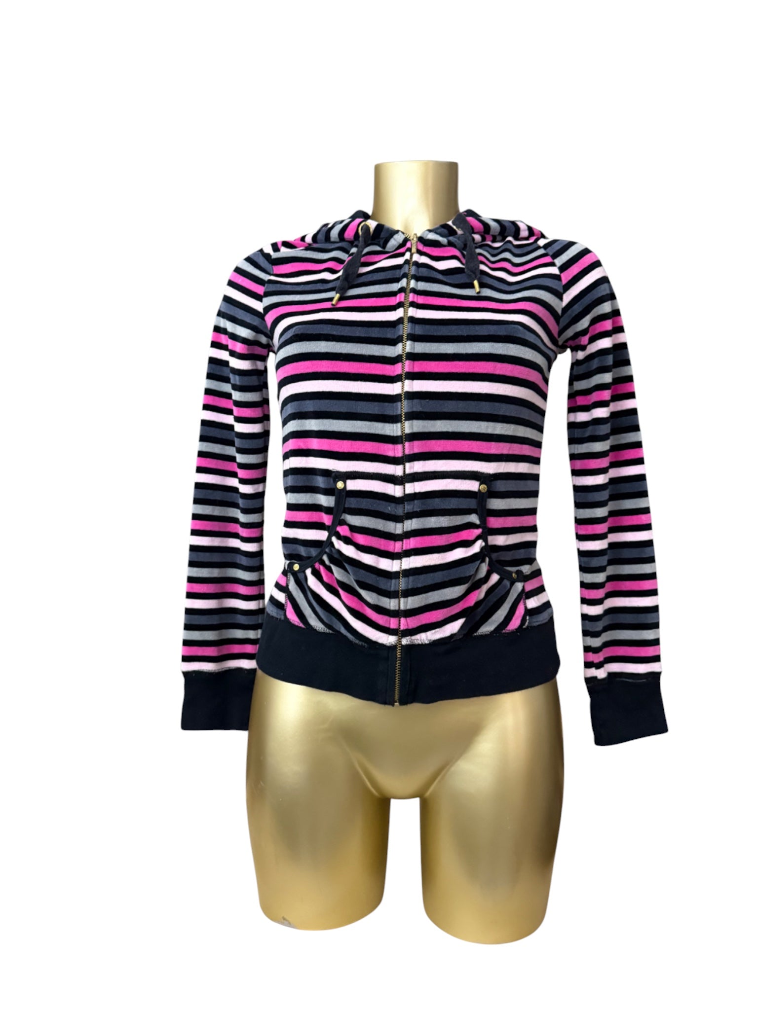Velvet pink striped zip up hoodie (M)