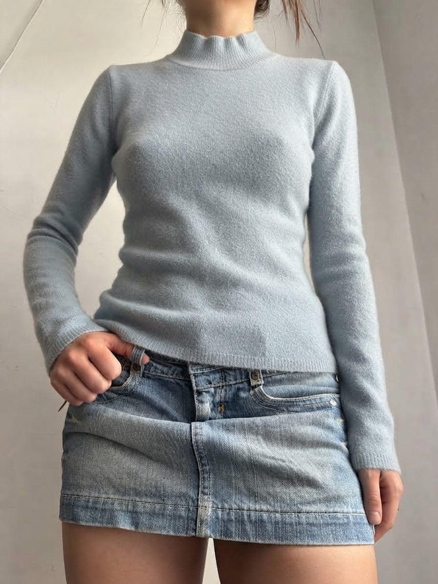 Pull à col montant bleu ciel (S)