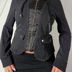 Black zip up hooded jacket (S/M)