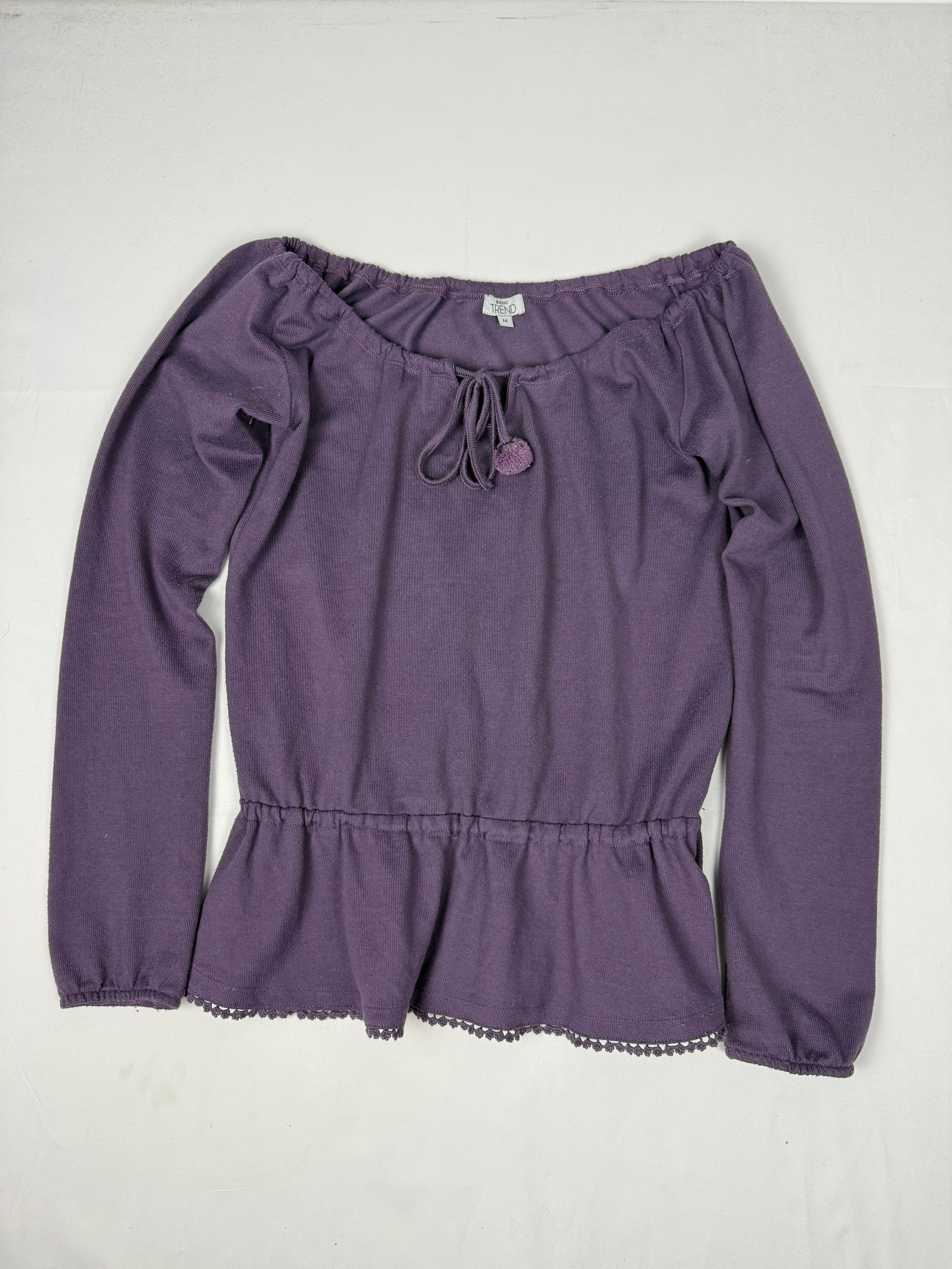 Purple tie up flared long sleeves top (M/L)