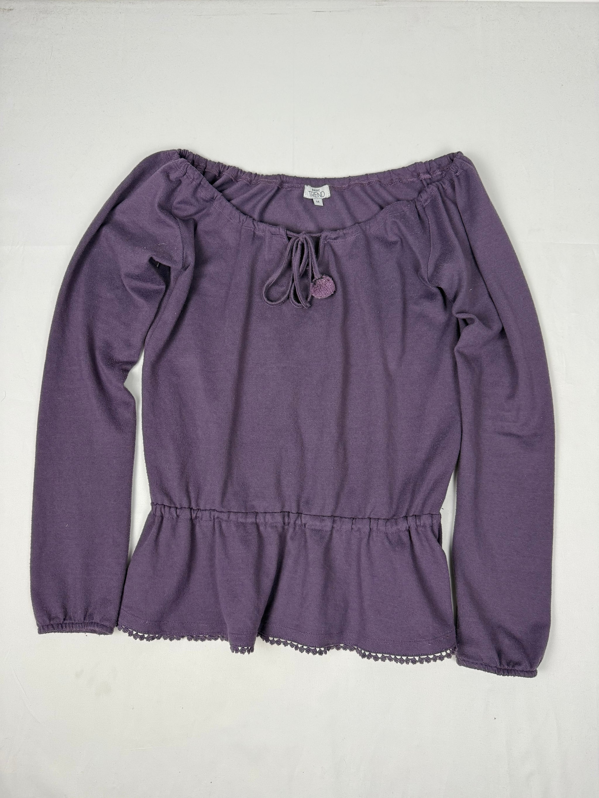 Purple tie up flared long sleeves top (M/L)