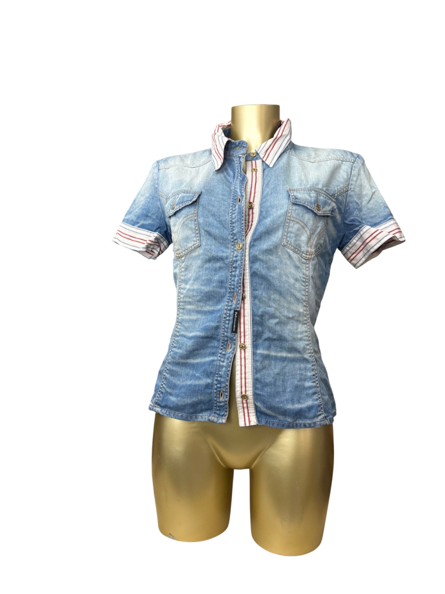 Denim blue tight fit cotton office shirt (S)
