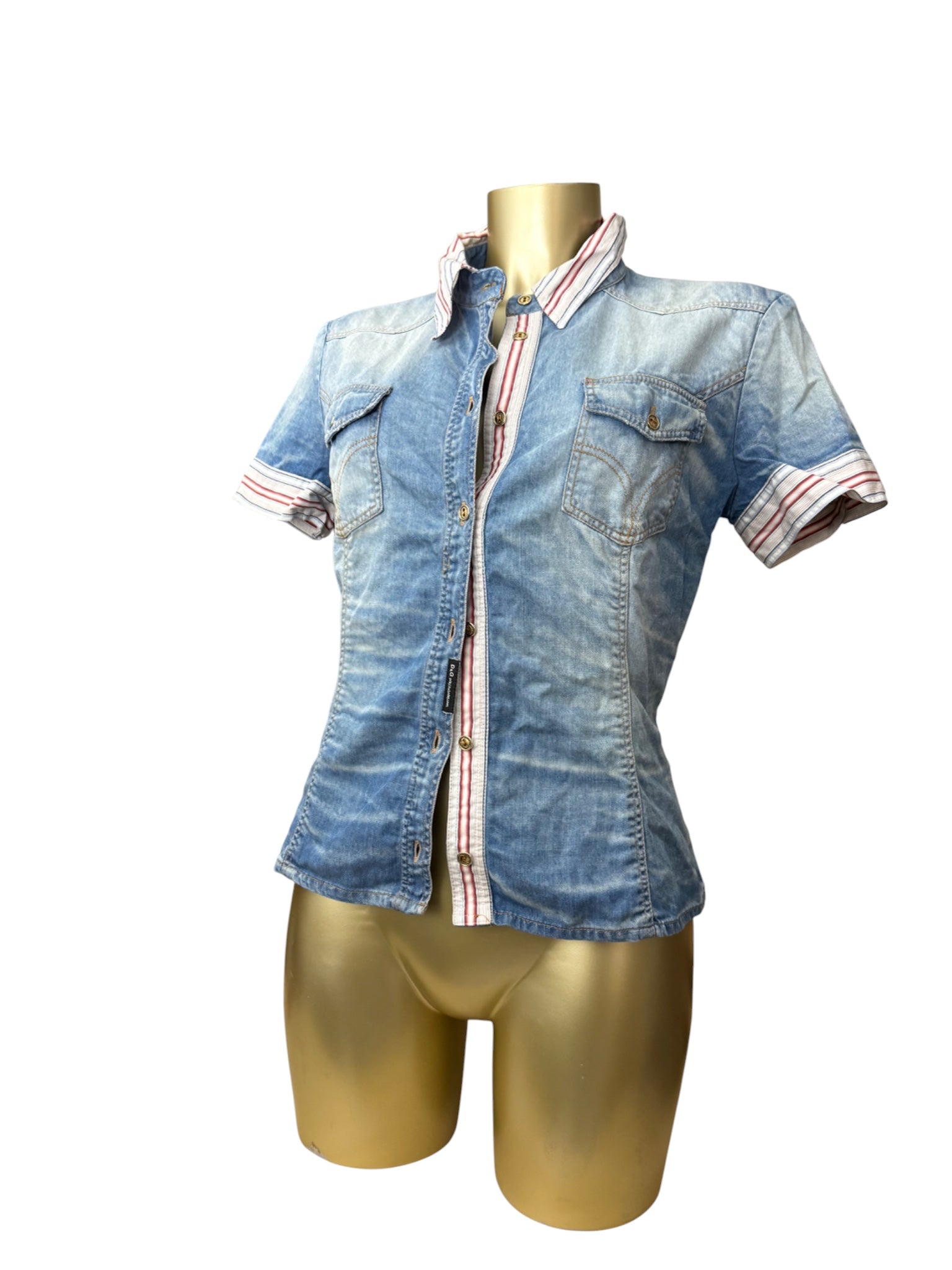 Denim blue tight fit cotton office shirt (S)