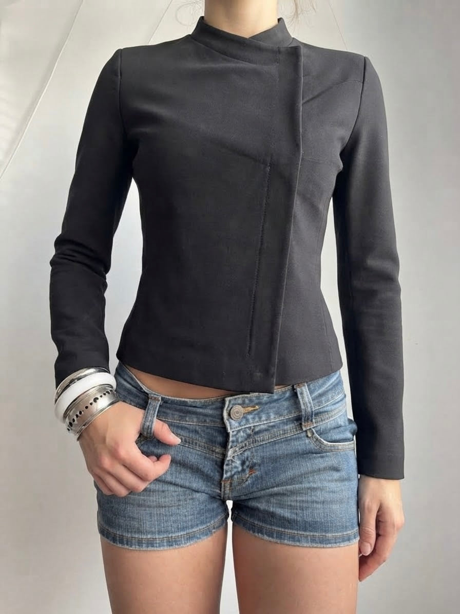 Black zip up tight fit blazer jacket (XS)