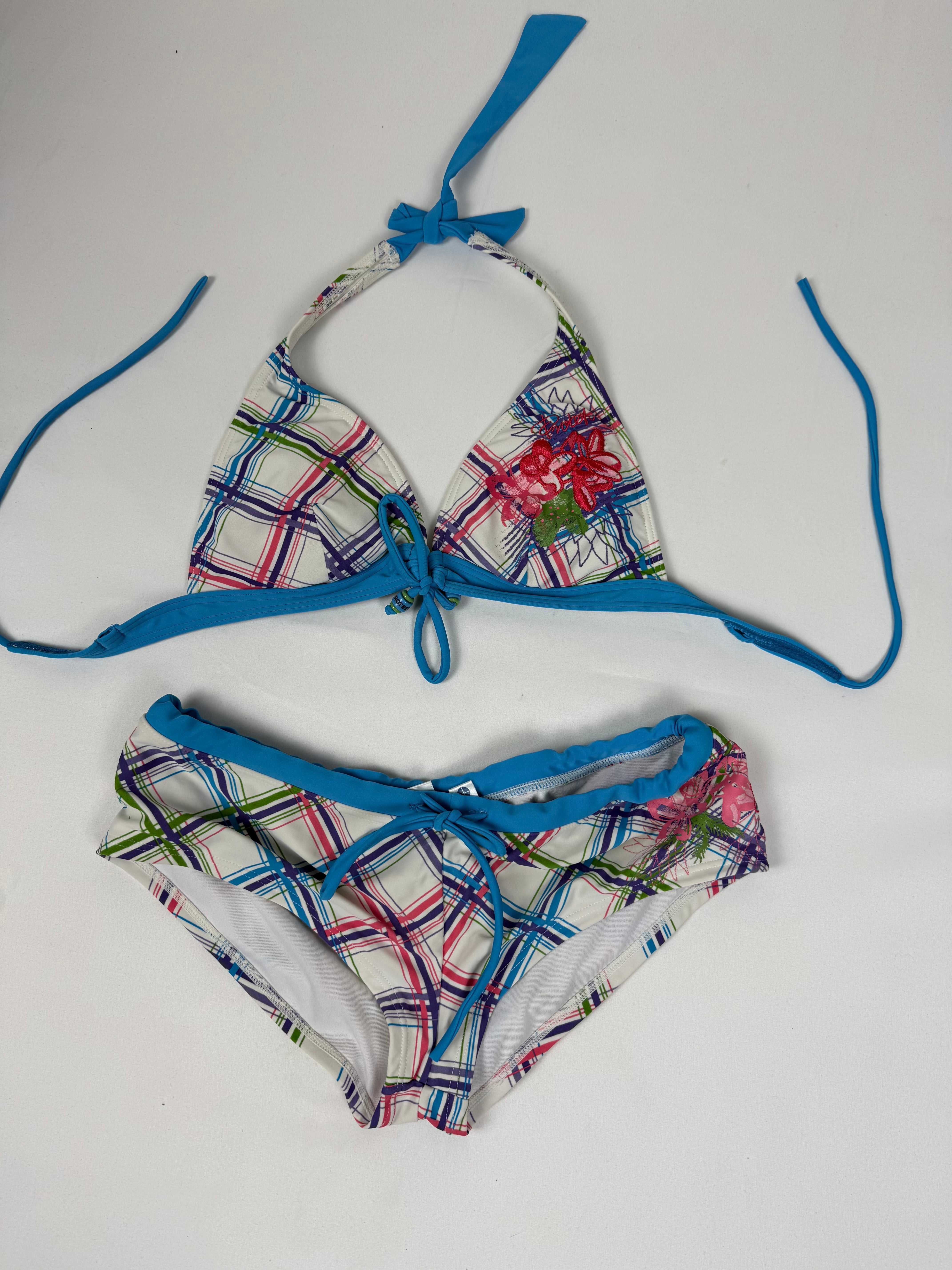 Blue check print low rise bikini set (M/L)
