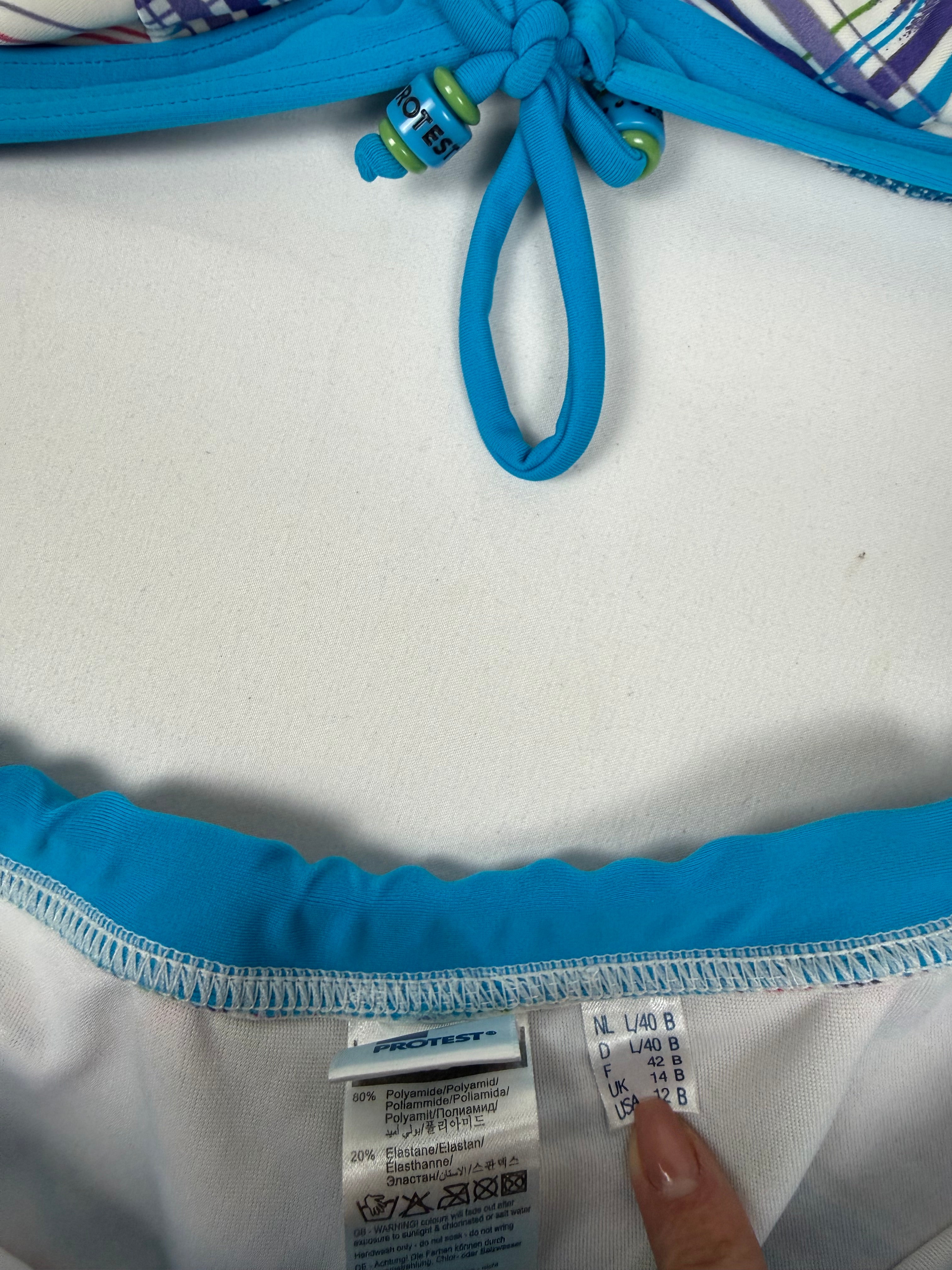 Blue check print low rise bikini set (M/L)