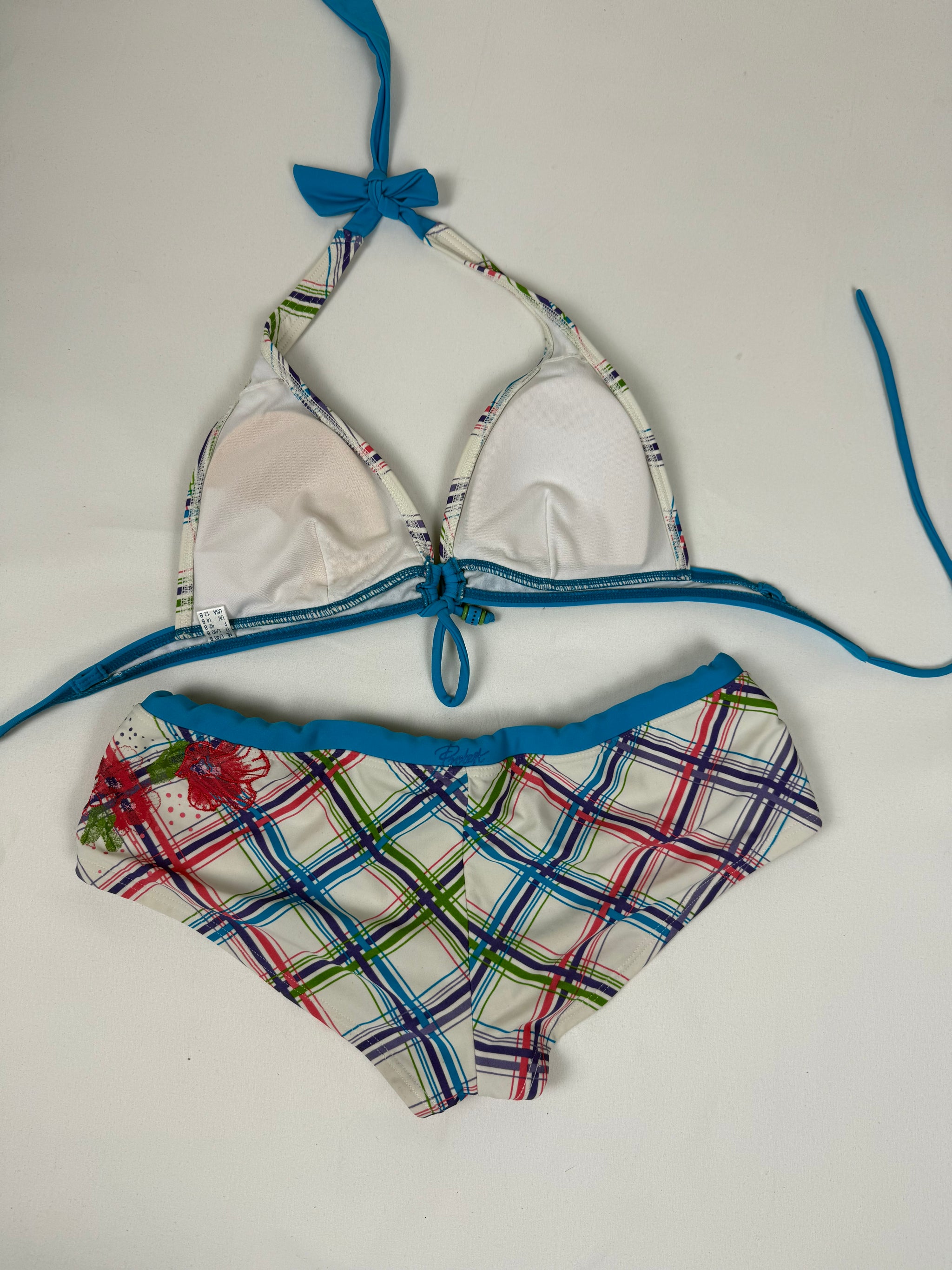 Blue check print low rise bikini set (M/L)