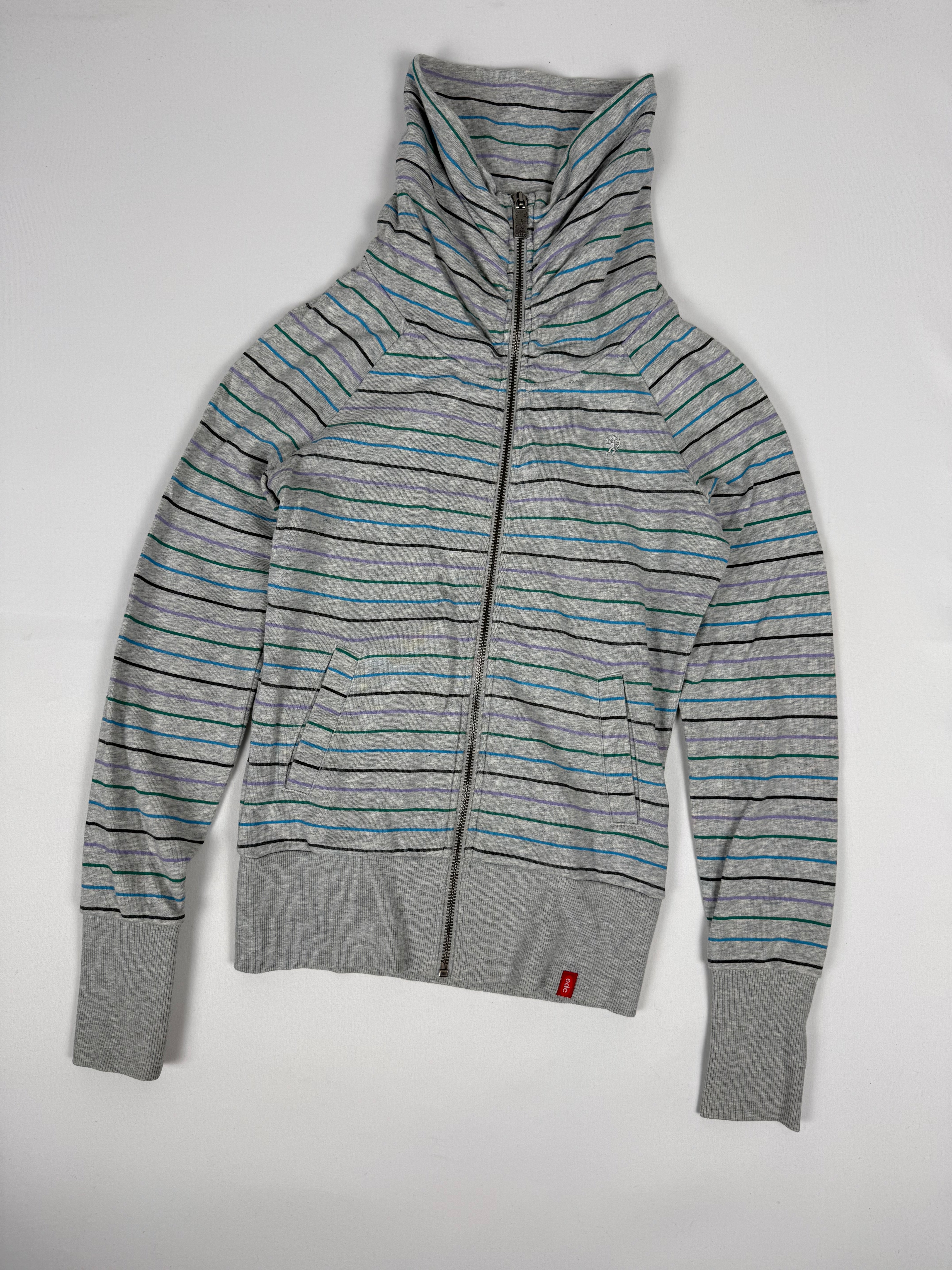 Grey striped zip up thigh neck sweatshirt (XS)