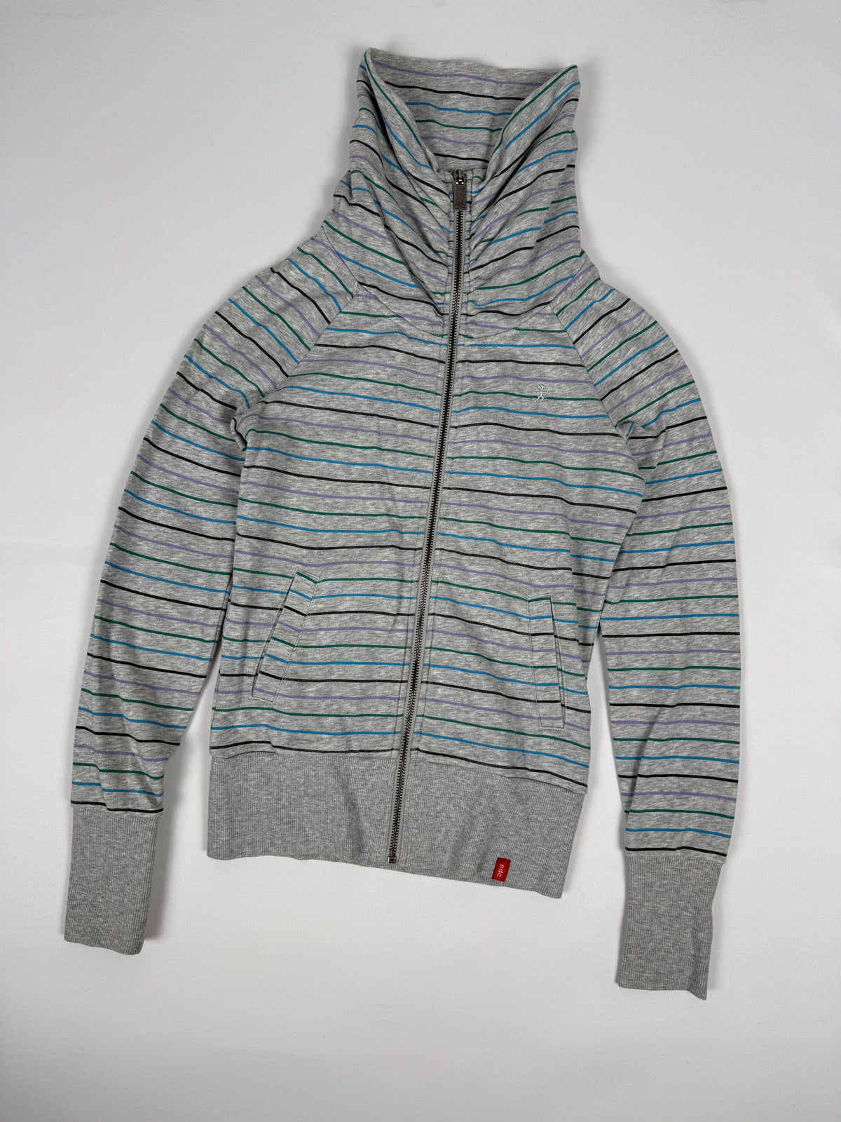 Grey striped zip up thigh neck sweatshirt (XS)